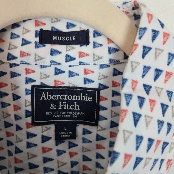 Abercrombie & Fitch Mens L White Geometric Print Button Down Muscle Fit Shirt - Picture 5 of 7